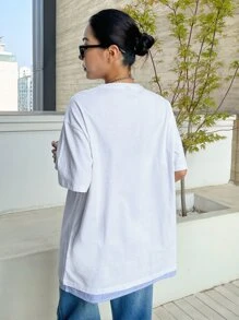 DAZY 條紋落肩2合1短袖 - 白色 - 查看 7