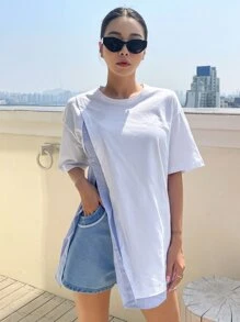 DAZY 條紋落肩2合1短袖 - 白色 - 查看 8