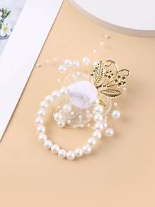 花和人造珍珠裝飾手腕胸花 - 彩色 - 查看 2