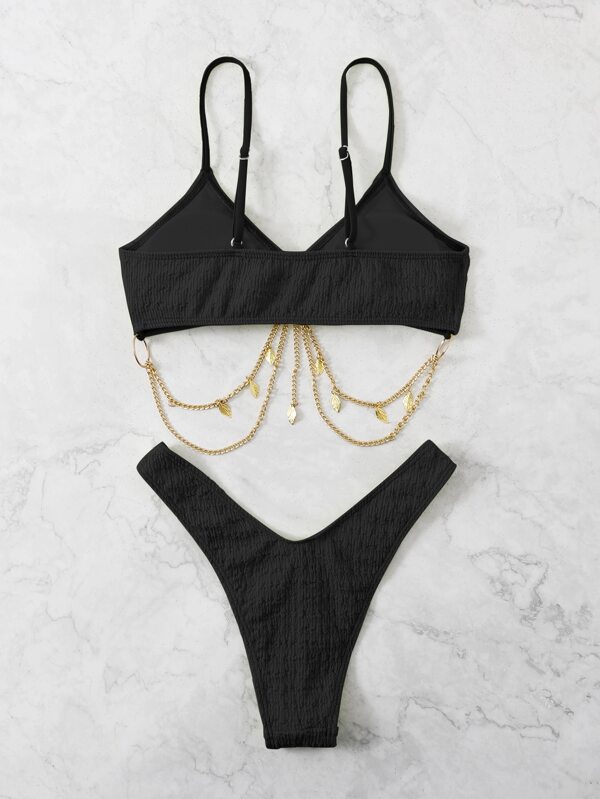 SHEIN SHEIN Swim Chicsea Textured Chain Decor Bikini Swimsuit SHEIN USA