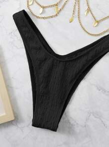 SHEIN Summer Beach Textured Chain Decor Bikini - Black - View 5