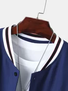 Aesthetic Post 男士字母圖案條紋飾邊棒球領襯衫不帶T恤 - 藍色 - 查看 4