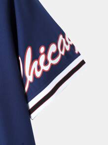 Aesthetic Post 男士字母圖案條紋飾邊棒球領襯衫不帶T恤 - 藍色 - 查看 5