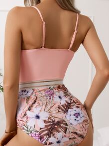 SHEIN Swim Phụ nữ một mảnh Tương phản Mesh Nhiệt đới Rau quả Boho - Nhiều màu - Xem 2