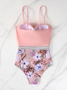 SHEIN Swim Phụ nữ một mảnh Tương phản Mesh Nhiệt đới Rau quả Boho - Nhiều màu - Xem 5