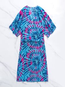Summer Tie Dye Belted Mesh Kimono - Multicolor - View 4
