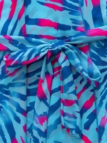 Summer Tie Dye Belted Mesh Kimono - Multicolor - View 6