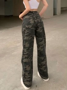 Camo Straight Leg Jeans - Multicolor - View 2