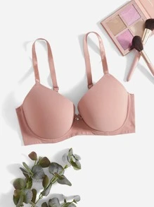 Plus Size Dusty Pink Plain Fabric Bra Medium Stretch Casual Everyday Wear - Dusty Pink - View 1