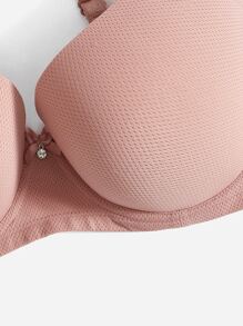 Plus Size Dusty Pink Plain Fabric Bra Medium Stretch Casual Everyday Wear - Dusty Pink - View 4
