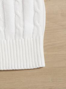 SHEIN Teen Girls Cable Knit Crop Knit Top - White - View 3