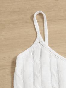 SHEIN Teen Girls Cable Knit Crop Knit Top - White - View 4