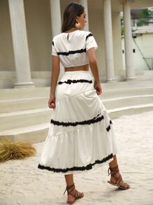 SHEIN Unity 紮染短款T恤和荷葉邊半身裙 - 白色 - 查看 2