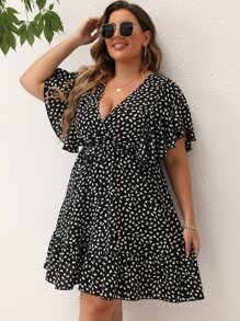 SHEIN Unity Đầm Plus Size Viên lá sen Trọn gói Tất cả trên in Giải trí - màu đen - Xem 7