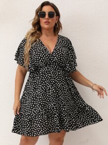 SHEIN Unity Đầm Plus Size Viên lá sen Trọn gói Tất cả trên in Giải trí - màu đen - Xem 8