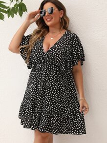 SHEIN Unity Đầm Plus Size Viên lá sen Trọn gói Tất cả trên in Giải trí - màu đen - Xem 6