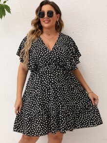 SHEIN Unity Đầm Plus Size Viên lá sen Trọn gói Tất cả trên in Giải trí - màu đen - Xem 4