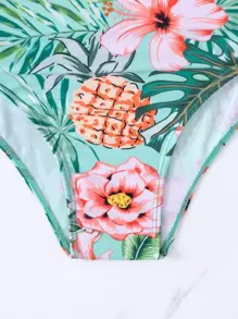 SHEIN Swim 隨機熱帶印花和鳳梨印花聚攏連身泳裝