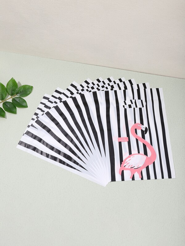 10pcs Striped & Flamingo Print Gift Bag