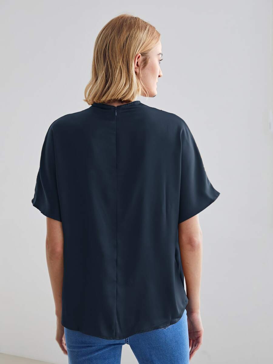 MOTF PREMIUM WOMEN'S STAND COLLAR BATWING SLEEVE SHIRT - Navy Blue - View 2