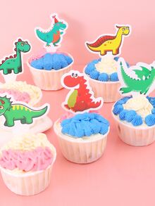 24入組卡通恐龍圖案蛋糕裝飾 - 彩色 - 查看 3