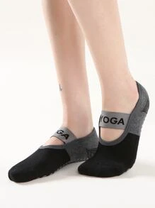 1 Coppia Di Calzini Da Yoga Con Suola In Spugna Morbida E Calda, A Tinta Unita, Con Cinturino Largo E Punta Rotonda, Adatti Per Lo Sport All Aperto