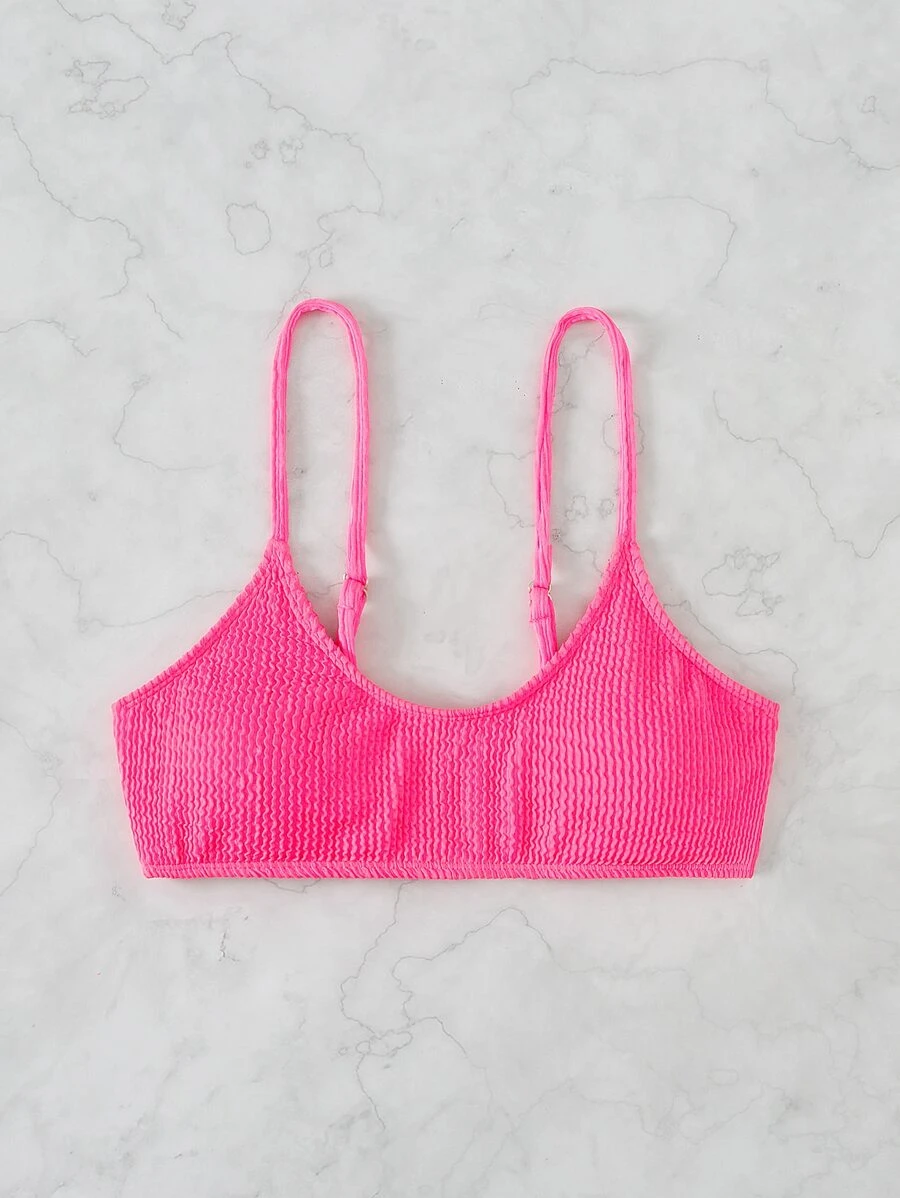 Swim Basics Summer Beach Smocked Bikini Top - Hot Pink - View 1