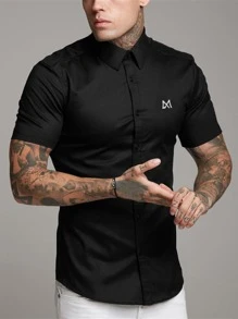 Manfinity Homme 男士字母圖案襯衫 - 黑色 - 查看 1