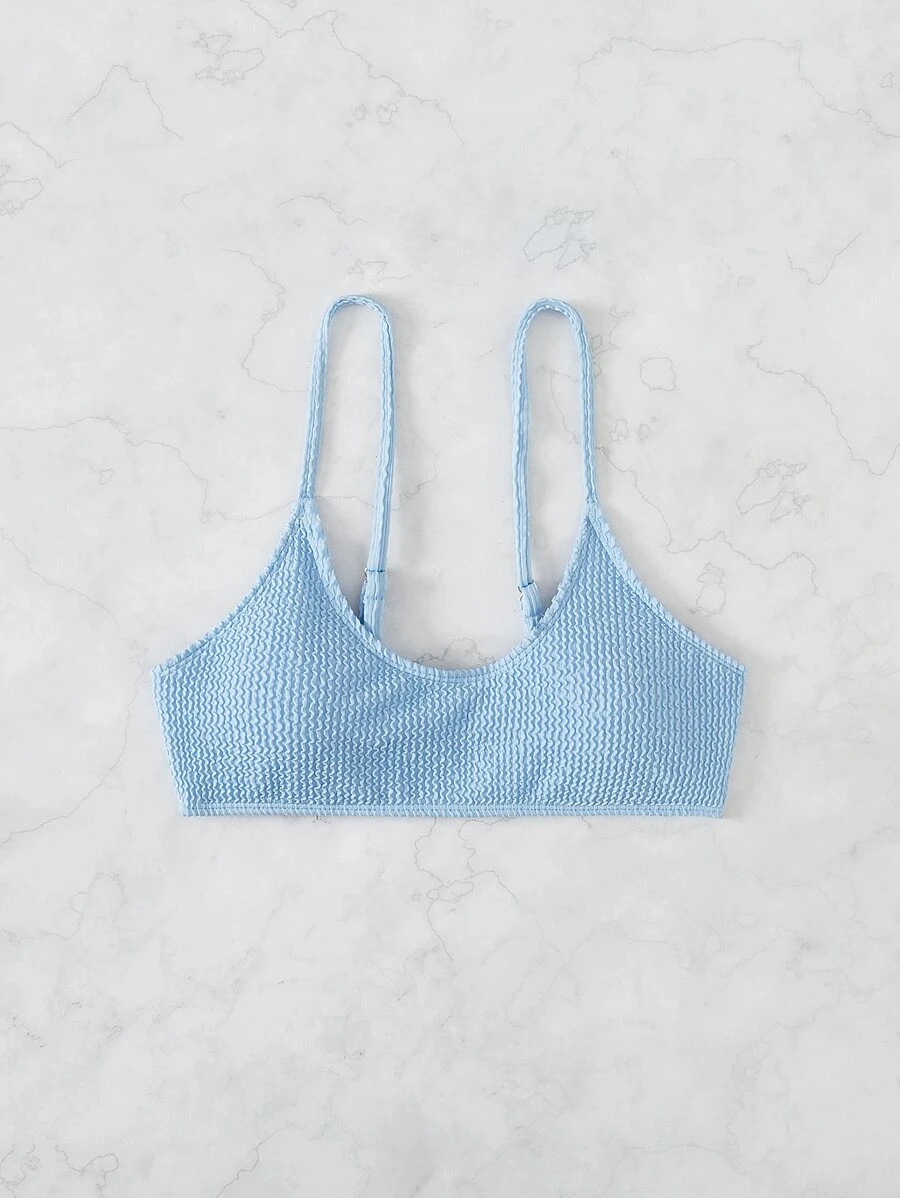 Swim Mod Summer Beach Smocked Bikini Top - Baby Blue - View 1