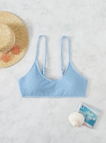Swim Mod Summer Beach Smocked Bikini Top - Baby Blue - View 3