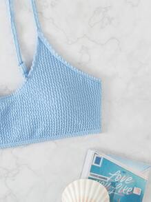 Swim Mod Summer Beach Smocked Bikini Top - Baby Blue - View 4