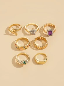 7 chiếc Rhinestone Star & Snake Decor Ring - Vàng - Xem 4