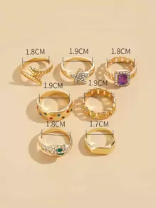 7 chiếc Rhinestone Star & Snake Decor Ring - Vàng - Xem 5