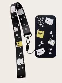 Cartoon Graphic Phone Case - Black - View 4