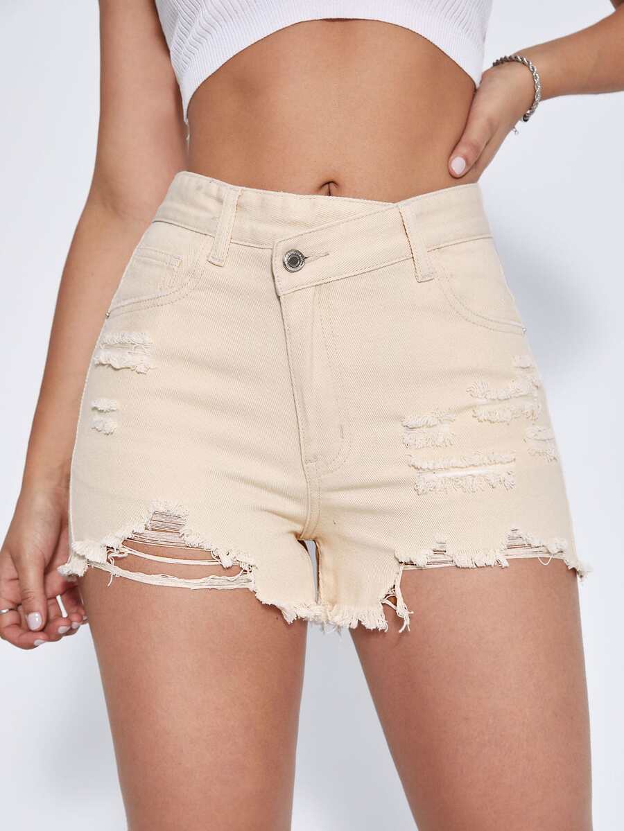 Shorts mezclilla desgarro bajo crudo - Albaricoque - Ver 1