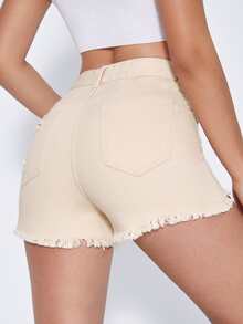 Shorts mezclilla desgarro bajo crudo - Albaricoque - Ver 2