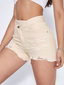 Shorts mezclilla desgarro bajo crudo - Albaricoque - Ver 3