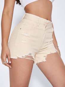 Shorts mezclilla desgarro bajo crudo - Albaricoque - Ver 5