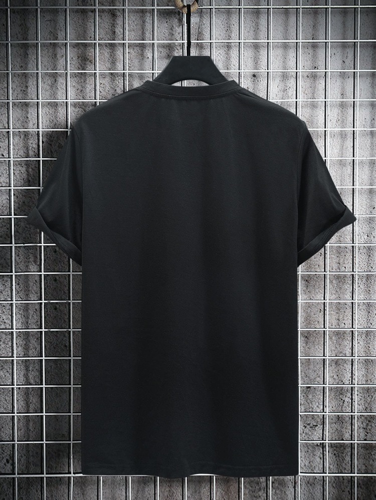 Men Japanese Letter & Food Print Tee - Black - View 2