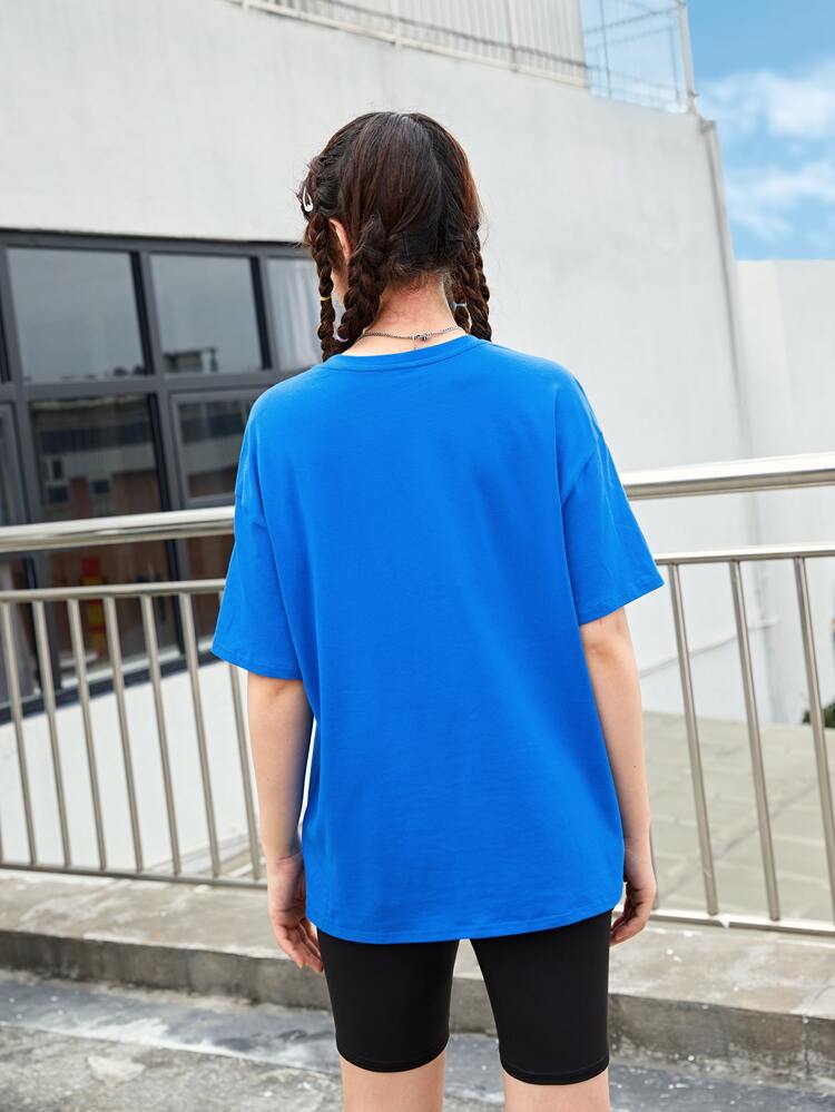 Teen Girls Drop Shoulder Game Console Print Tee & Letter Graphic Biker Shorts