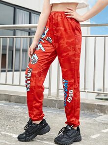SHEIN 青少年女孩花和標語圖案衛褲 - 彩色 - 查看 4