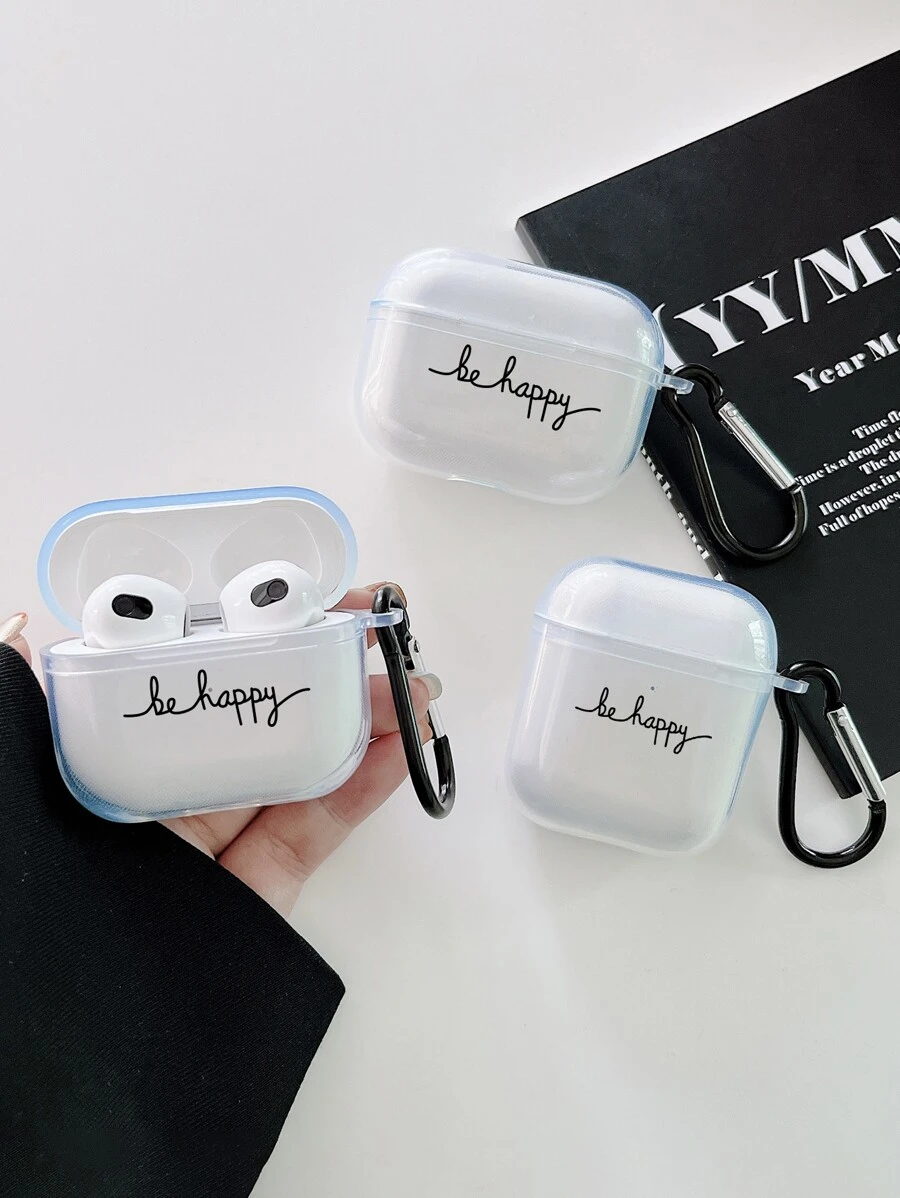 Slogan Graphic Clear Case tương thích với Airpods - Trong sáng - Xem 1