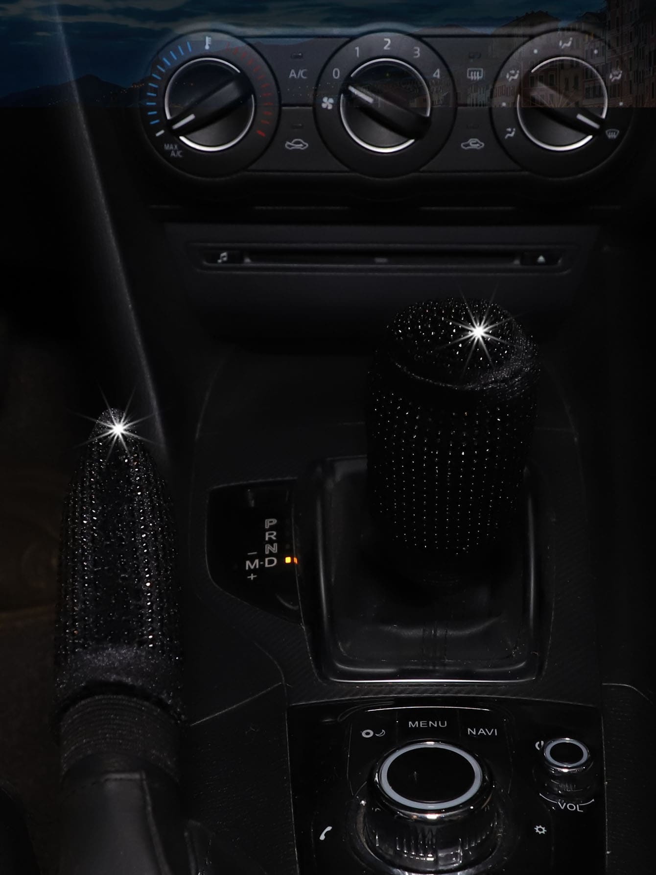 MEIKAXIU 2pcs Plush Rhinestone Bling Shiny Car Handbrake And Gear Shift Cover, Car Interior Accessories, Black