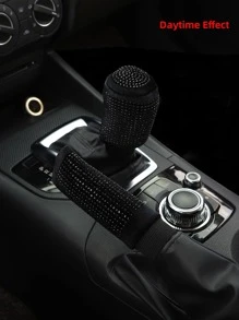MEIKAXIU 2 piezas Funda de freno de mano y palanca de cambios con brillo de brillantes de peluche, accesorios interiores para automóvil, color negro - Negro - Ver 4