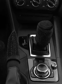 MEIKAXIU 2 piezas Funda de freno de mano y palanca de cambios con brillo de brillantes de peluche, accesorios interiores para automóvil, color negro - Negro - Ver 5