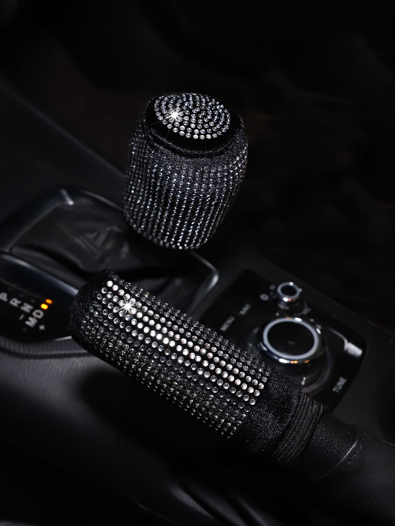 MEIKAXIU 2 cái/bộ bọc cần số phanh tay bằng kim cương giả lấp lánh, phụ kiện nội thất xe hơi, màu đen