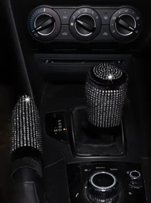 MEIKAXIU 2 cái/bộ bọc cần số phanh tay bằng kim cương giả lấp lánh, phụ kiện nội thất xe hơi, màu đen - Đen và trắng - Xem 3