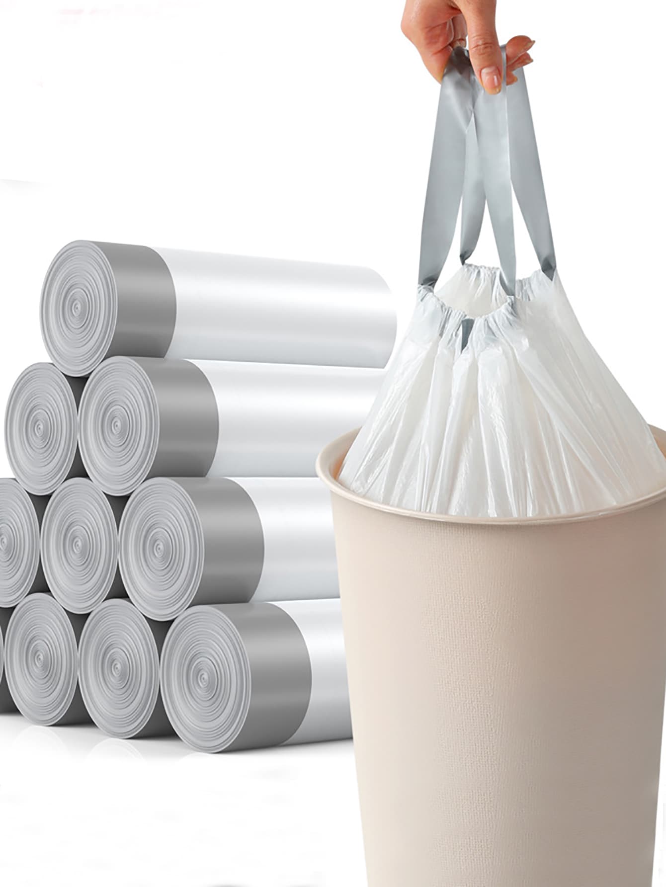 15 件装超厚耐污抽绳垃圾袋，厨房、浴室、家居、家居用品供应商 - 彩色 - 查看 1