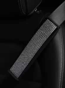 MEIKAXIU 1 pieza Decoración de acolchado para hombro del cinturón de  del coche con strass y peluche - Blanco y Negro - Ver 1