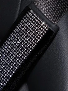 MEIKAXIU 1 pieza Decoración de acolchado para hombro del cinturón de  del coche con strass y peluche - Blanco y Negro - Ver 5